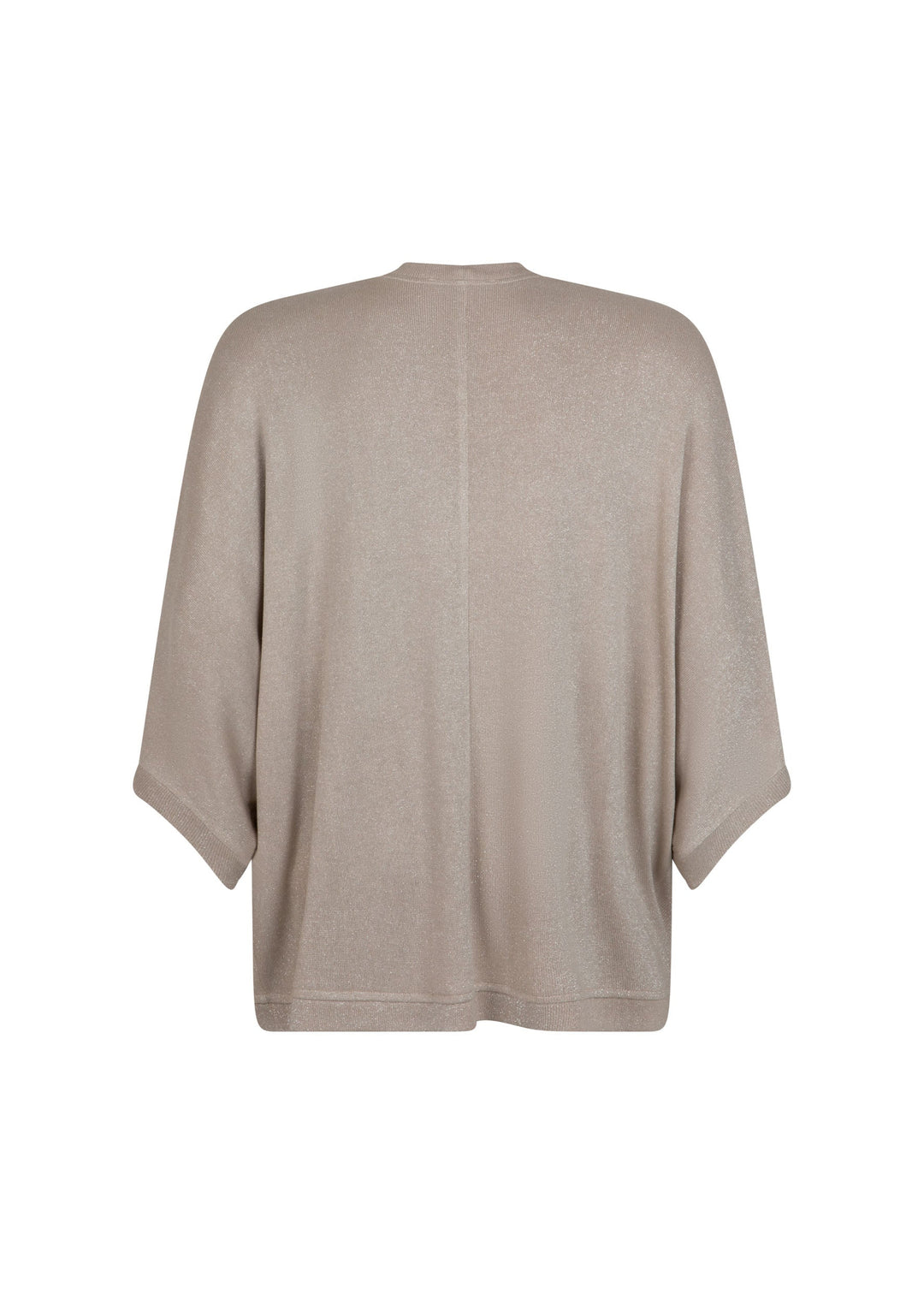 back view of Verpass plus size Lurex Knit Open Cardigan in Sand