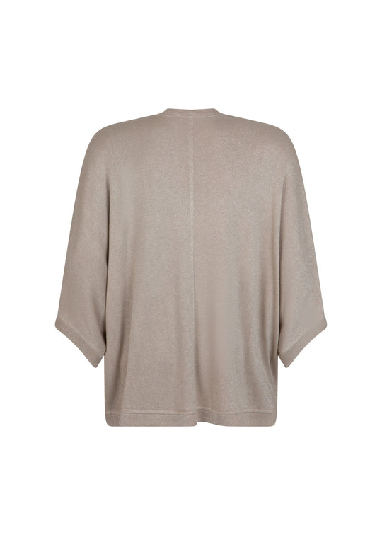 back view of Verpass plus size Lurex Knit Open Cardigan in Sand