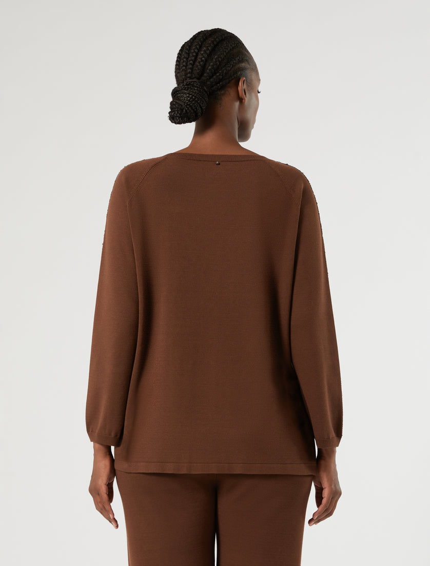 Brown viscose long-sleeve sweater, crew neck, plain back view