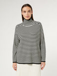 Marina Rinaldi Enigma Striped Wool Turtleneck Top in Black/White