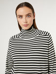 Marina Rinaldi Enigma Striped Wool Turtleneck Top in Black/White