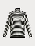 Marina Rinaldi Enigma Striped Wool Turtleneck Top in Black/White