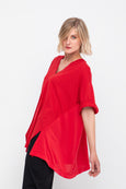 Ozai N Ku V-neck Elbow Sleeve Tee with Jersey Back in Red