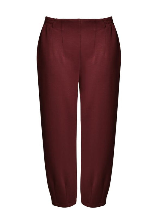 Mat Pull on Jogging Pant with Lantern Hem in Bordeaux