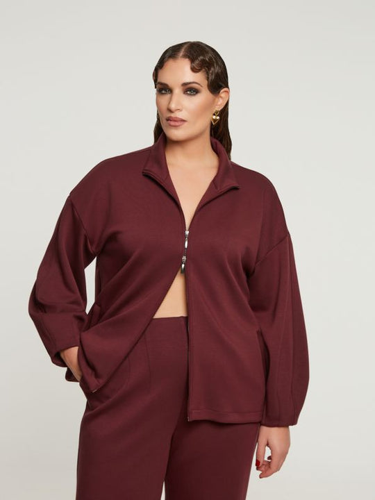 Mat Zip Front Athleisure Jacket in Bordeaux