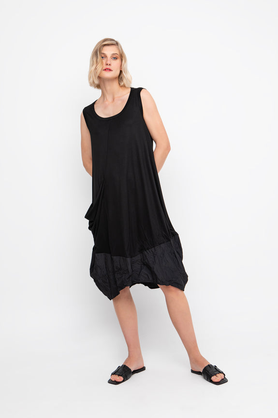Ozai N Ku Sleeveless Jersey dress with Trimmed Bubble Hem in Black