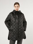 Marina Rinaldi Blasone Quilted Zip front Hooded Curved Hem Puffer in Black