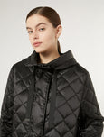 Marina Rinaldi Blasone Quilted Zip front Hooded Curved Hem Puffer in Black