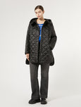 Marina Rinaldi Blasone Quilted Zip front Hooded Curved Hem Puffer in Black