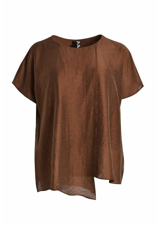 front view of plus size Mat Short Sleeve Top with Layered Hi Lo Hem in Chocolate