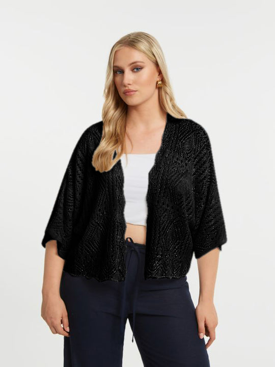 Mat Knit Crochet Bolero in Black