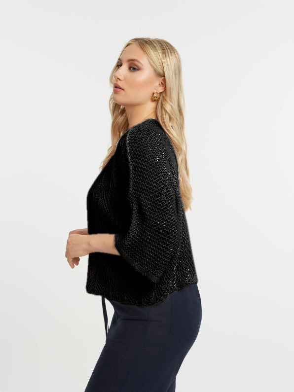 Mat Knit Crochet Bolero in Black