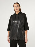 Marina Rinaldi Addobbo Jersey Scuba Laser Elbow Sleeve Top with Pleather in Black