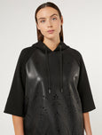 Marina Rinaldi Addobbo Jersey Scuba Laser Elbow Sleeve Top with Pleather in Black