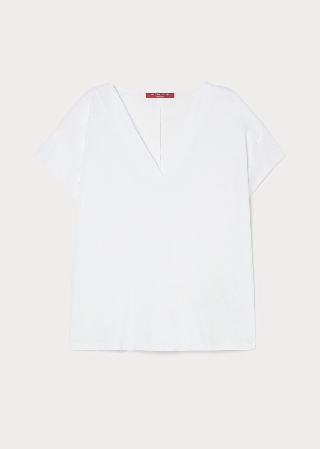 front view of Marina Rinaldi Biago V-neck Cotton Interlock Tee in White