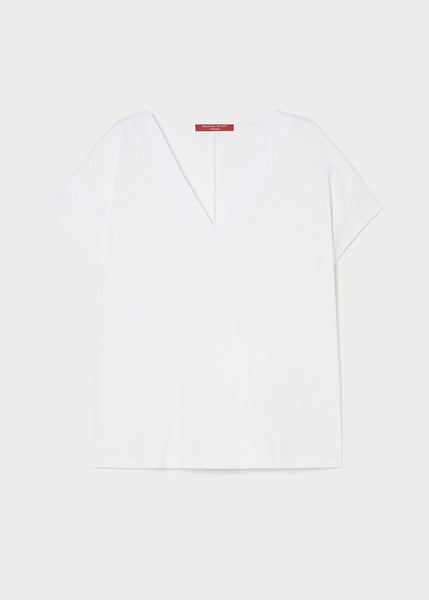 front view of Marina Rinaldi Biago V-neck Cotton Interlock Tee in White