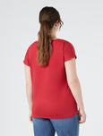 Marina Rinaldi Fiorire Jersey Back Tee with Satin Front in Red