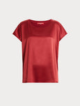 Marina Rinaldi Fiorire Jersey Back Tee with Satin Front in Red