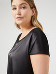 Marina Rinaldi Fiorire Jersey Back Tee with Satin Front in Black