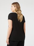 Marina Rinaldi Fiorire Jersey Back Tee with Satin Front in Black