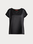 Marina Rinaldi Fiorire Jersey Back Tee with Satin Front in Black