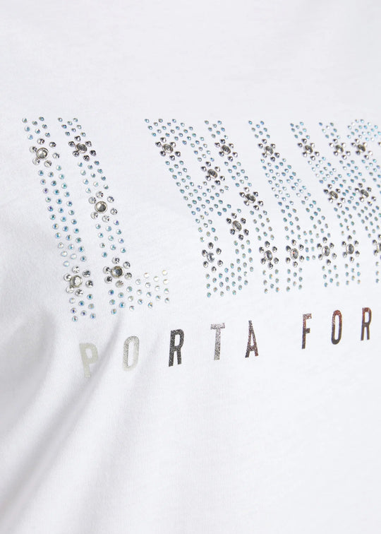 close up of front view of plus size Luisa Viola Short Sleeve Cotton Bianco Tee in White