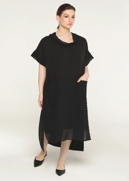 Igor Alisa Mix Media Short Sleeve Dress with Sheer Textured Details in Black