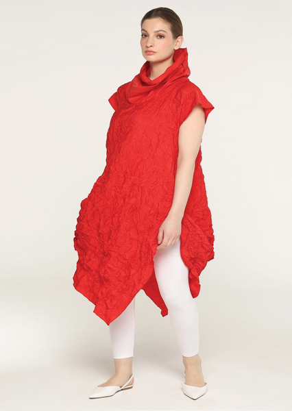 Igor Alma Crinkle Cowl Neck Tunic with Extended Shoulder in Red