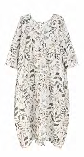 Alembika 3/4 Sleeve Linen Print Dress in Flora