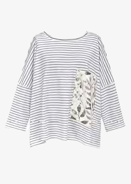 Alembika Striped Linen Pocket Tee in White Stripe