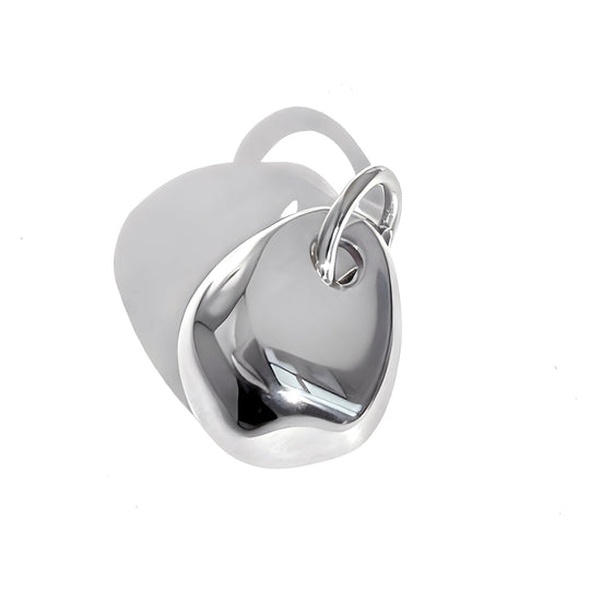 Silver heart-shaped pendant with clip attachment and ring clasp against white background