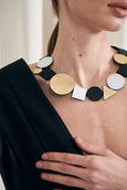 Merx Iskin Sisters Bauhaus Geo Necklace in Silver, Black, and Gold