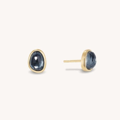 Dean Davidson oval hematite stud earrings with gold bezel and dark iridescent center