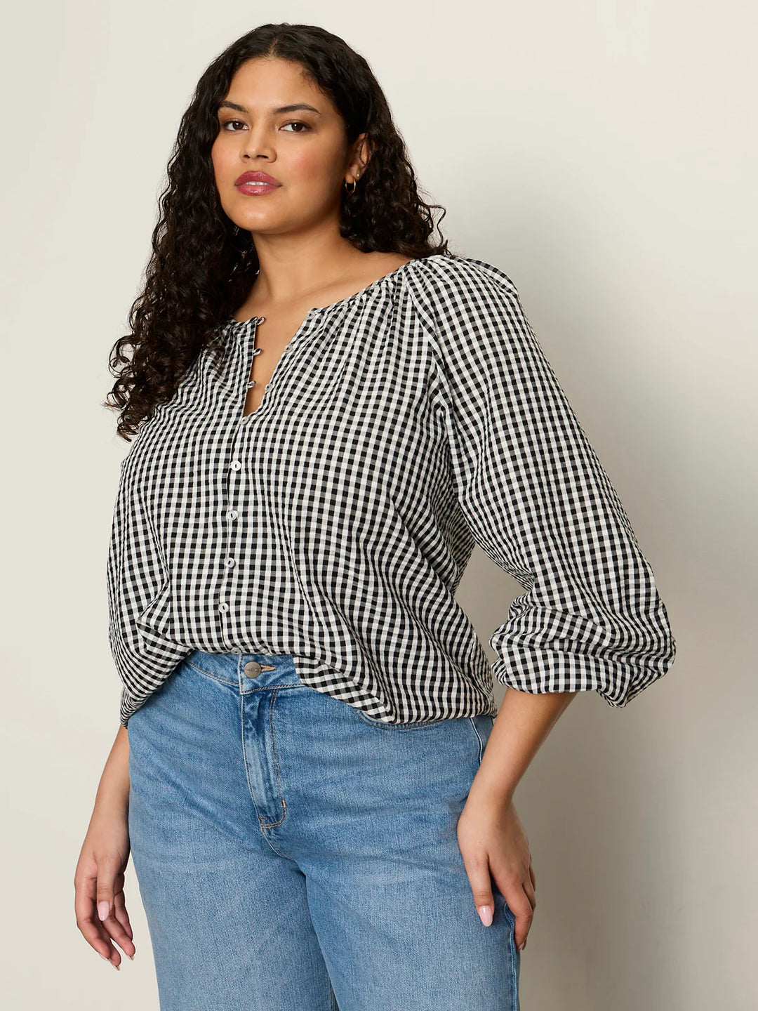 Sanctuary The Perfect Gingham Button Blouse in Picnic