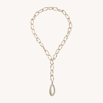Gold-tone chain collar with oval CZ teardrop pendant