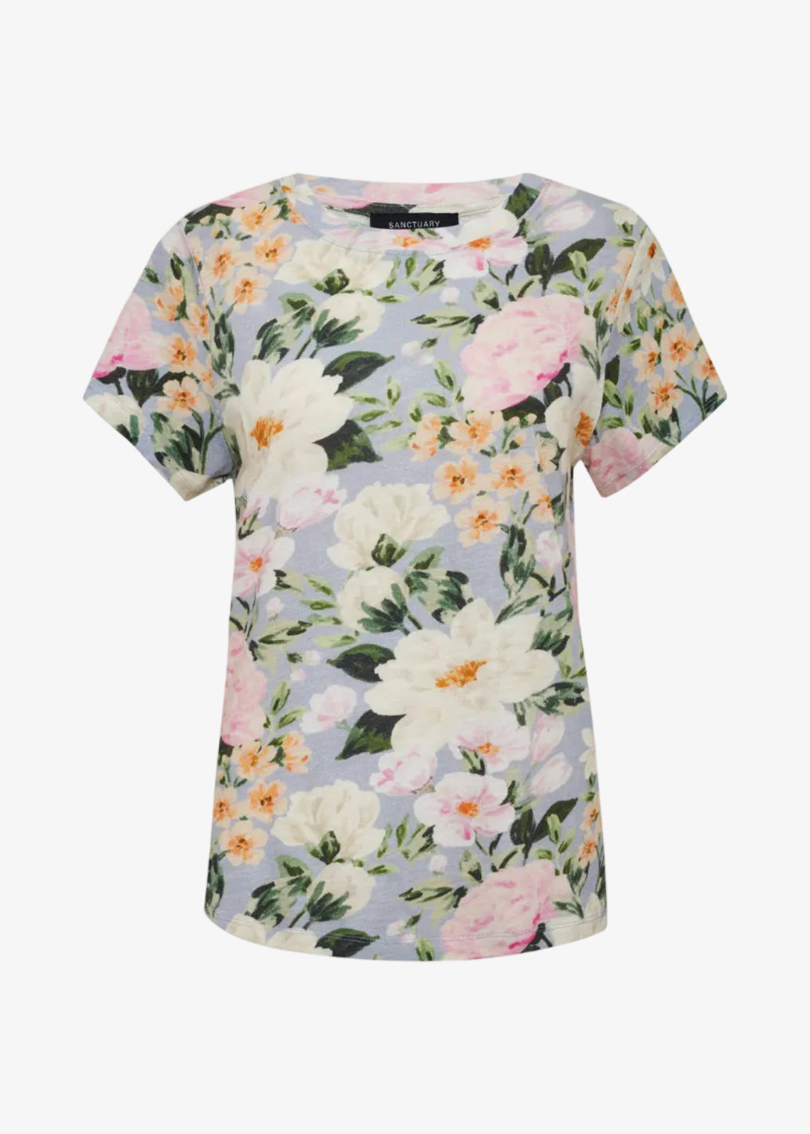 Floral patterned t-shirt on a white background