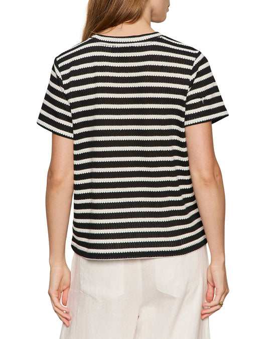 Sanctuary Easy Does it Crochet Striped Tee in Black Chalk Stripe