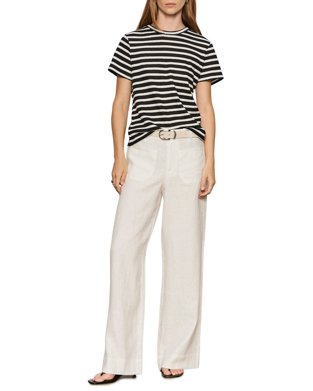 Sanctuary Easy Does it Crochet Striped Tee in Black Chalk Stripe