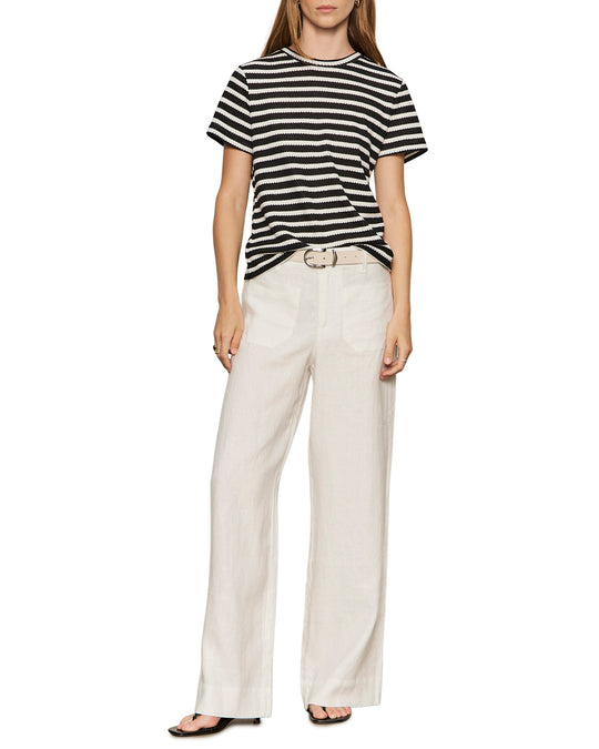 Sanctuary Easy Does it Crochet Striped Tee in Black Chalk Stripe