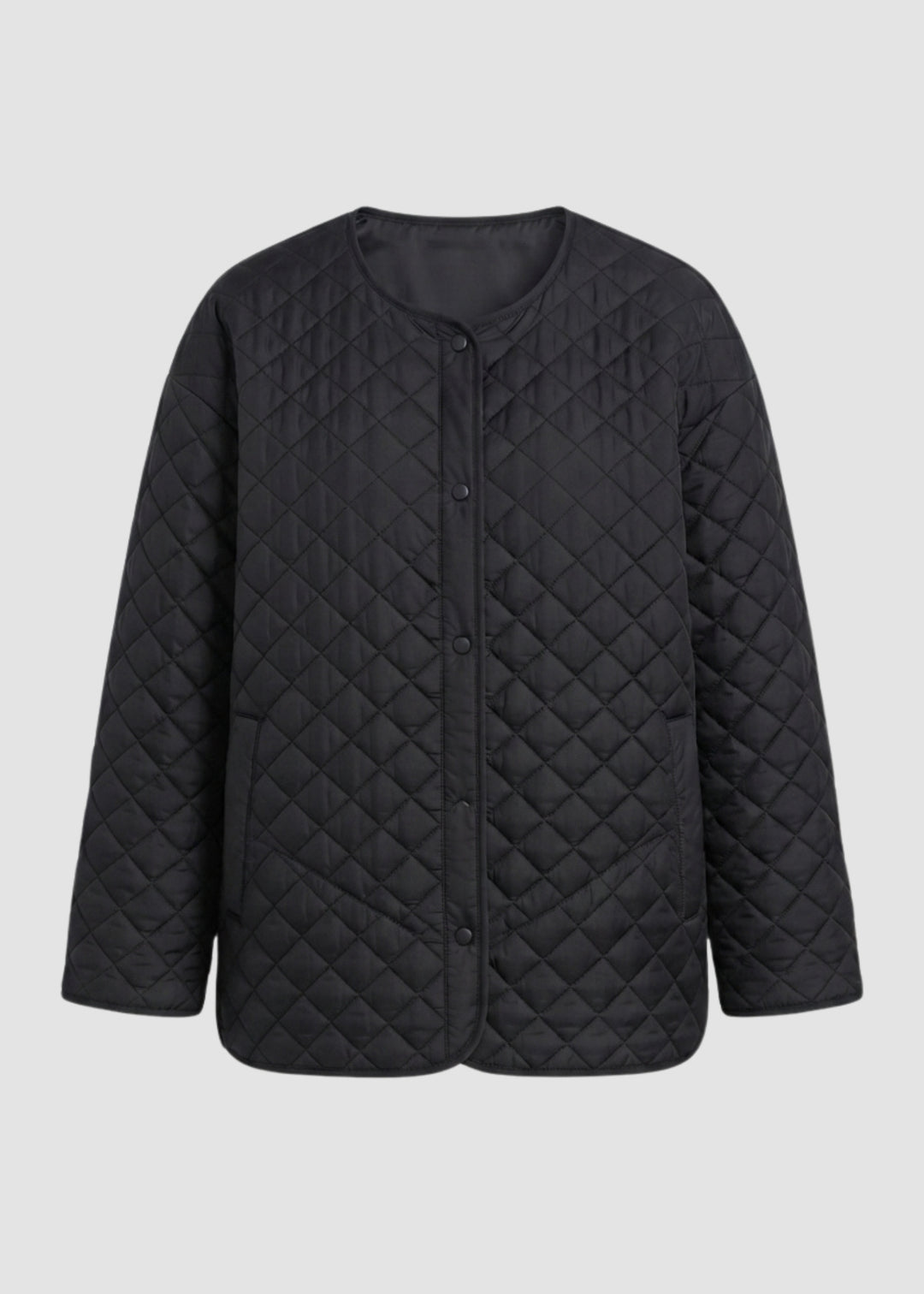 Eileen Fisher Eggshell Recycled Nylon Round Neck Quilted Short Coat in Black