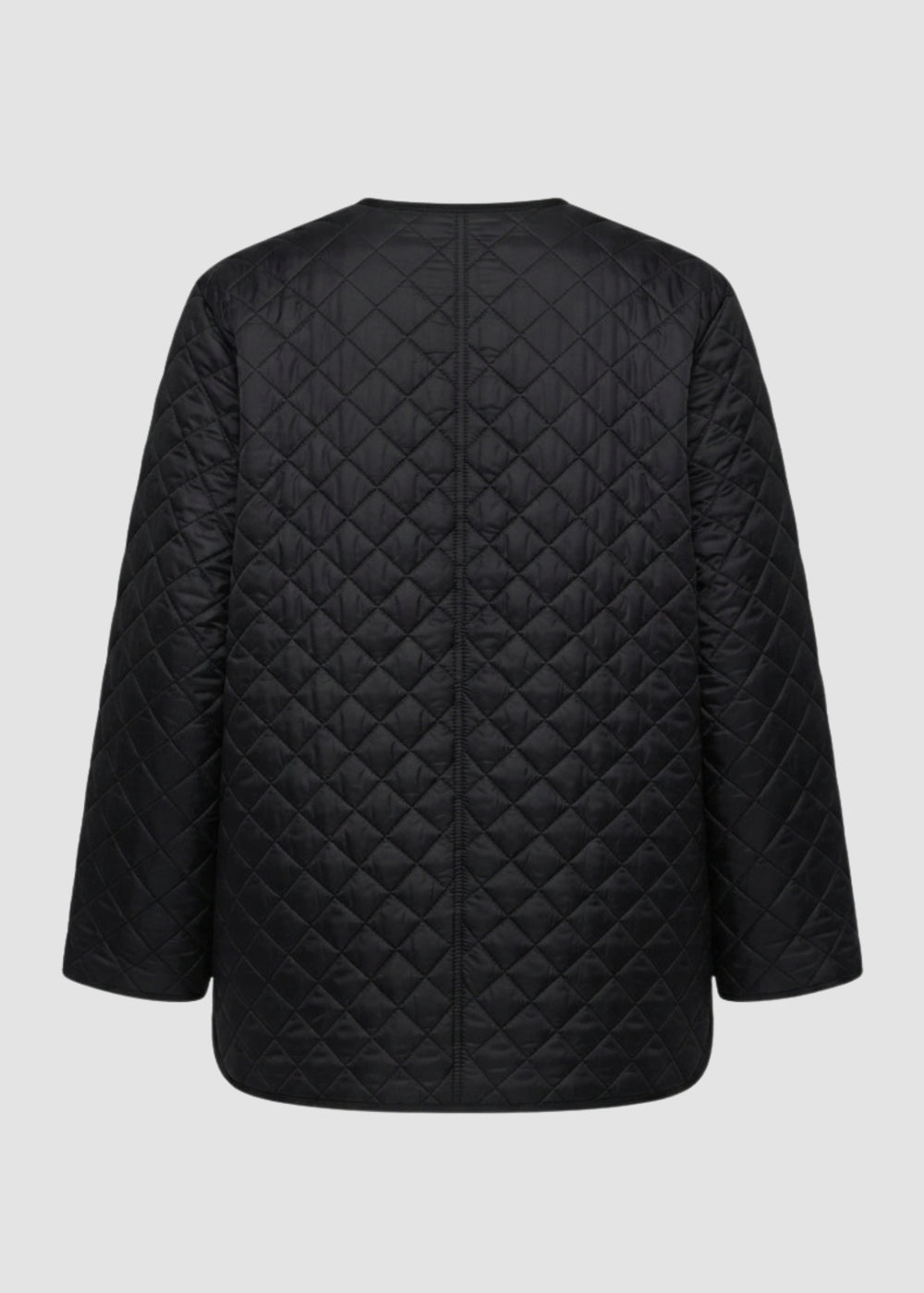 Eileen Fisher Eggshell Recycled Nylon Round Neck Quilted Short Coat in Black