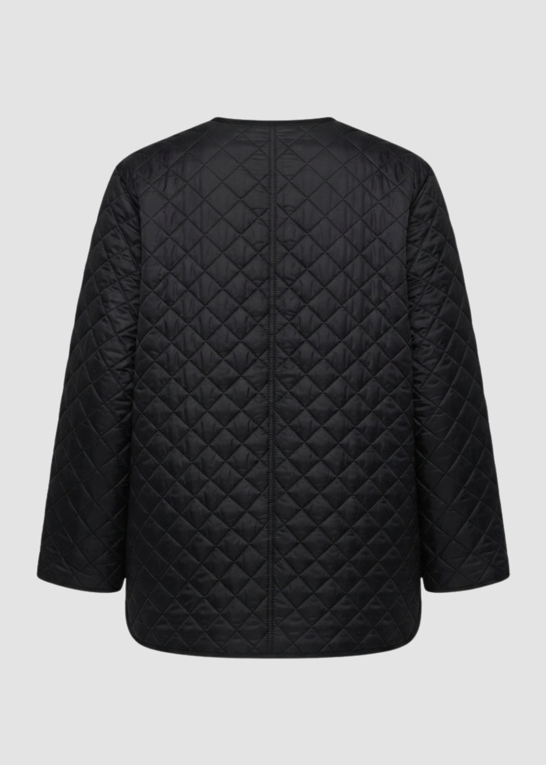 Eileen Fisher Eggshell Recycled Nylon Round Neck Quilted Short Coat in Black