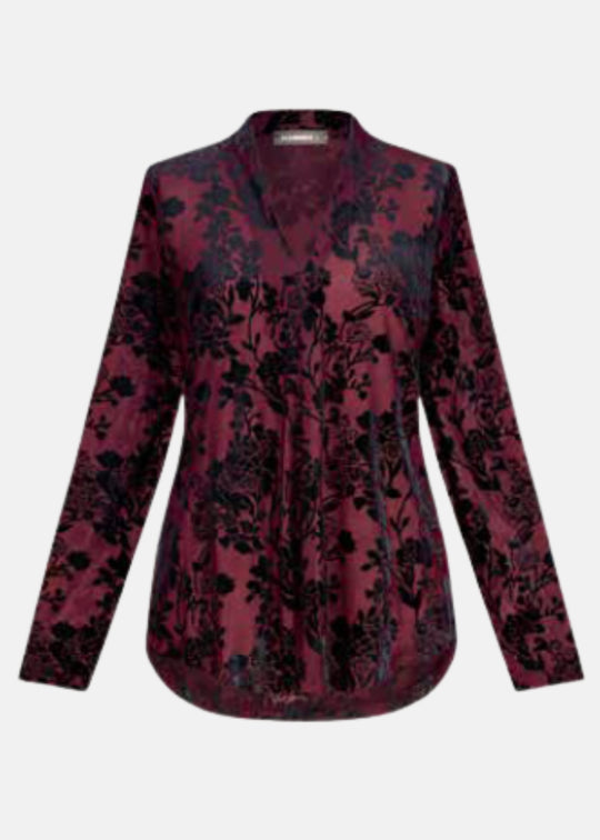 Alembika Blackberry Velvet Floral Burnout Velvet Top in Regal