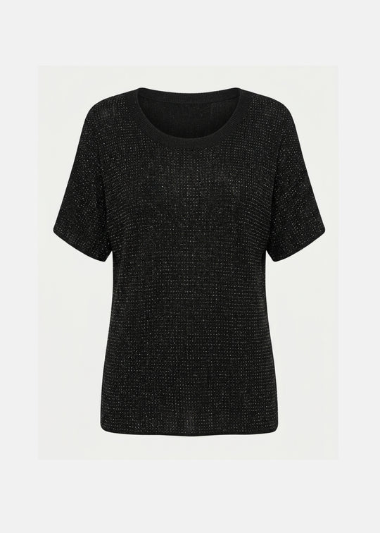 Joseph Ribkoff Metallic Knit Tee with Rhinestones in Black