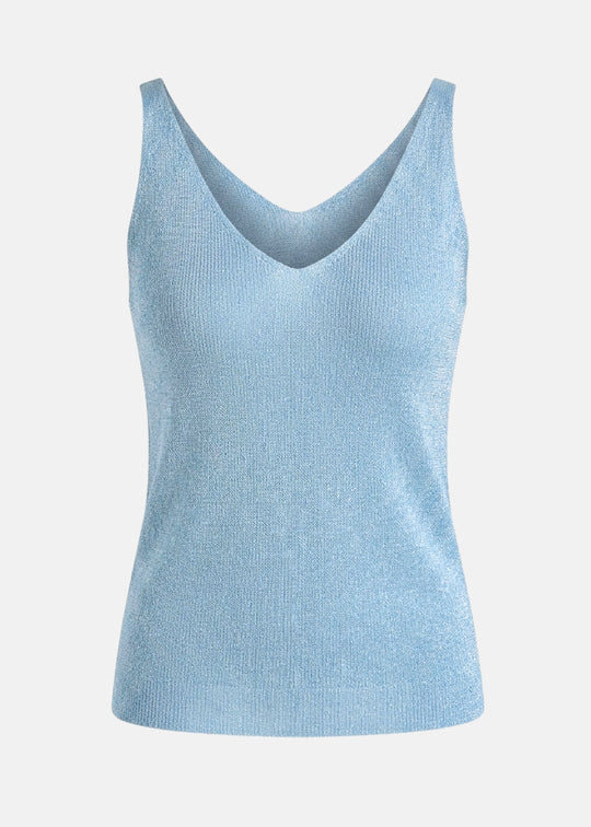 Joseph Ribkoff Metallic Knitted Camisole with Rhinestones in Sky Blue