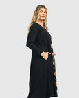 Alembika Flared Viscose Jersey Mix Media Long dress in Black MIx