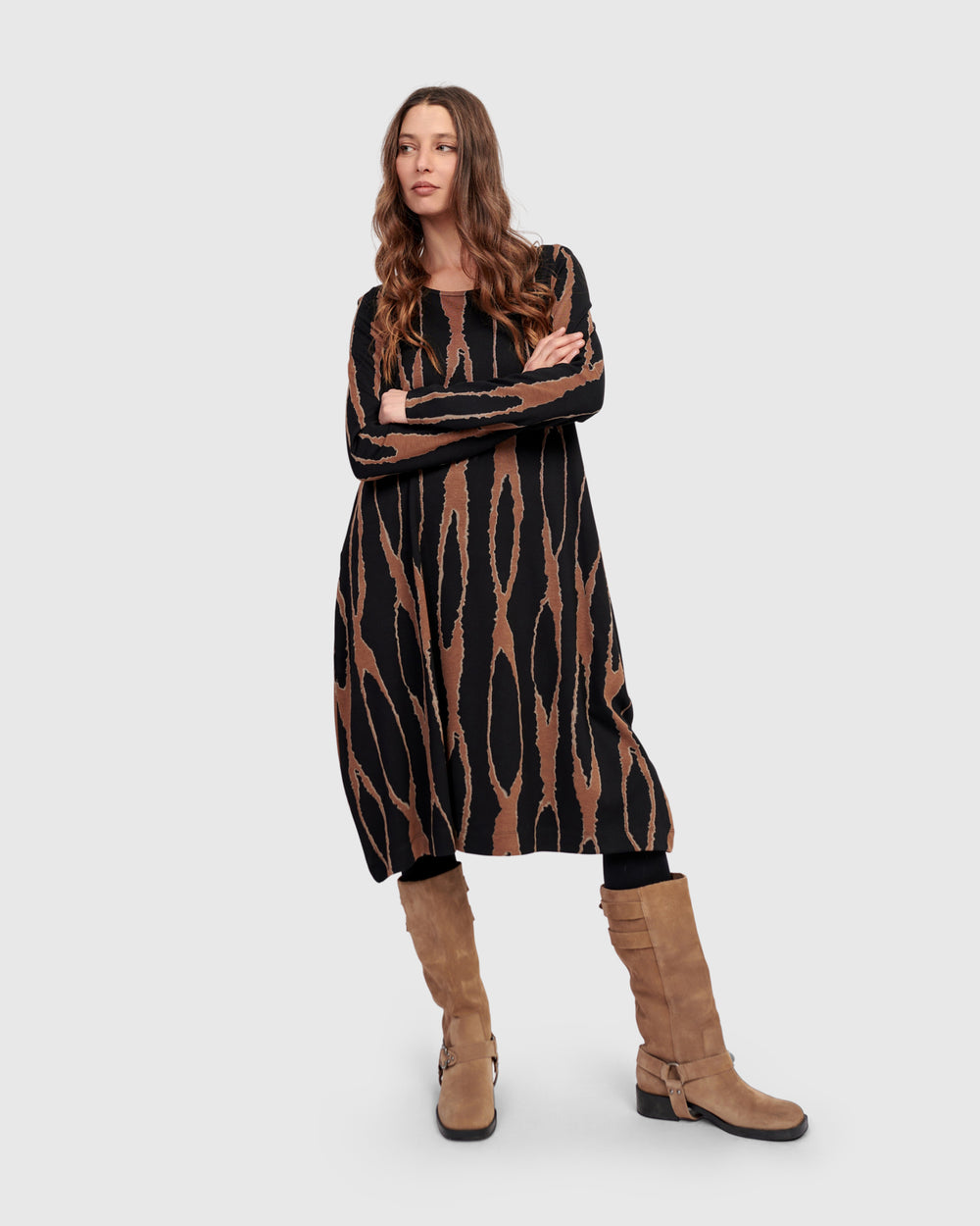 Alembika L/S Jersey Wood Print Dress in Wood