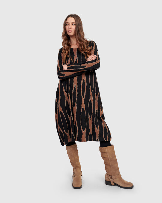 Alembika L/S Jersey Wood Print Dress in Wood