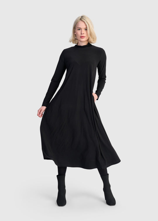 alt front view of plus size Alembika Mock neck Jersey Long Dress in Black