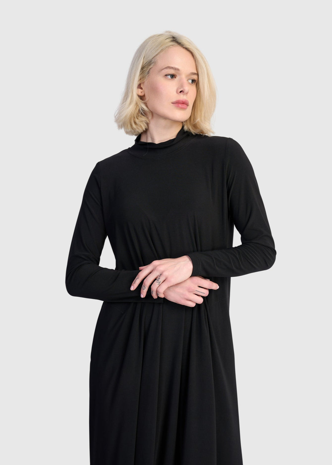 Alembika Mock neck Jersey Long Dress in Black